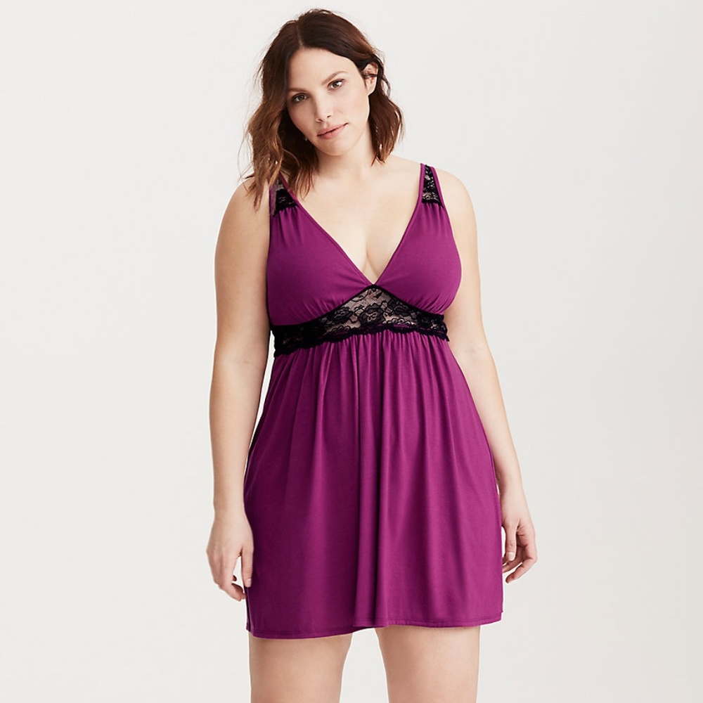 Torrid Magenta Black Floral Lace Inset Chemise 3
